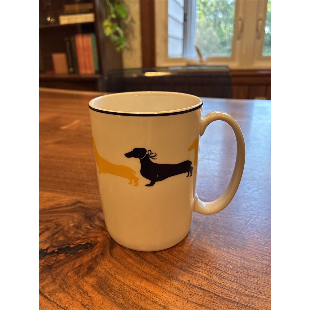 Kate Spade Lenox Wickford Dachshund Mug  – Blue & Yellow Dog Coffee Cup